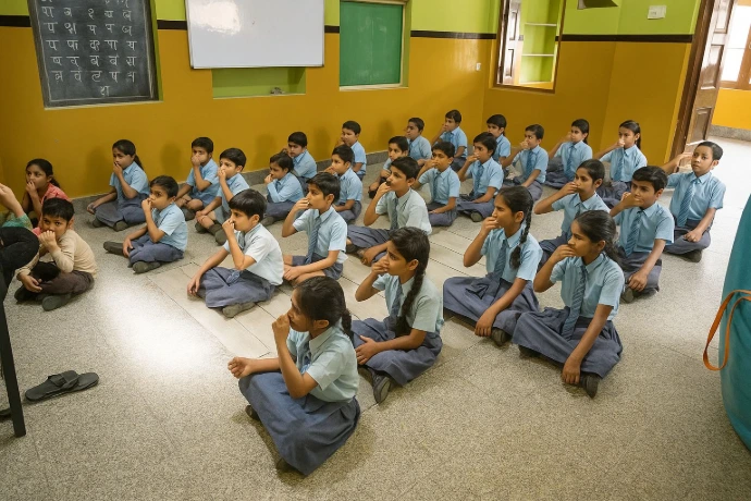 Morning assembly of students at S.P. Public School