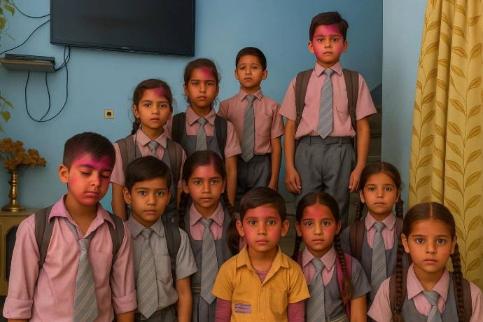 Students of S.P. Public School during holi celebration